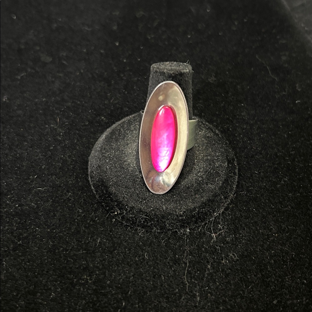 Sheffield England Stainless Steel Pink Stone Ring